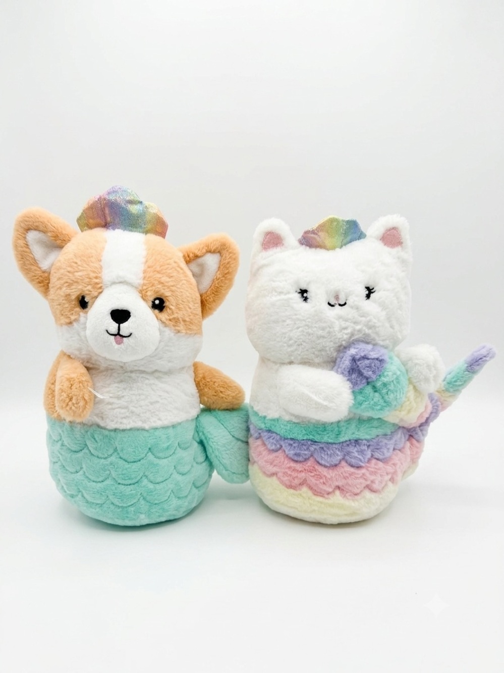 FAO Schwarz Glow Brights Mermaid Plush Lot Corgi & Cat LED Sound Stuffed Toys